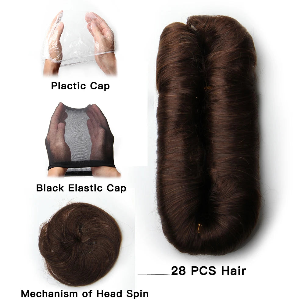 28pcs/Lot Human Hair Extensions Indian Raw Human Hair Bundles with Closures 1B 99J 30 4 Colored Bundles