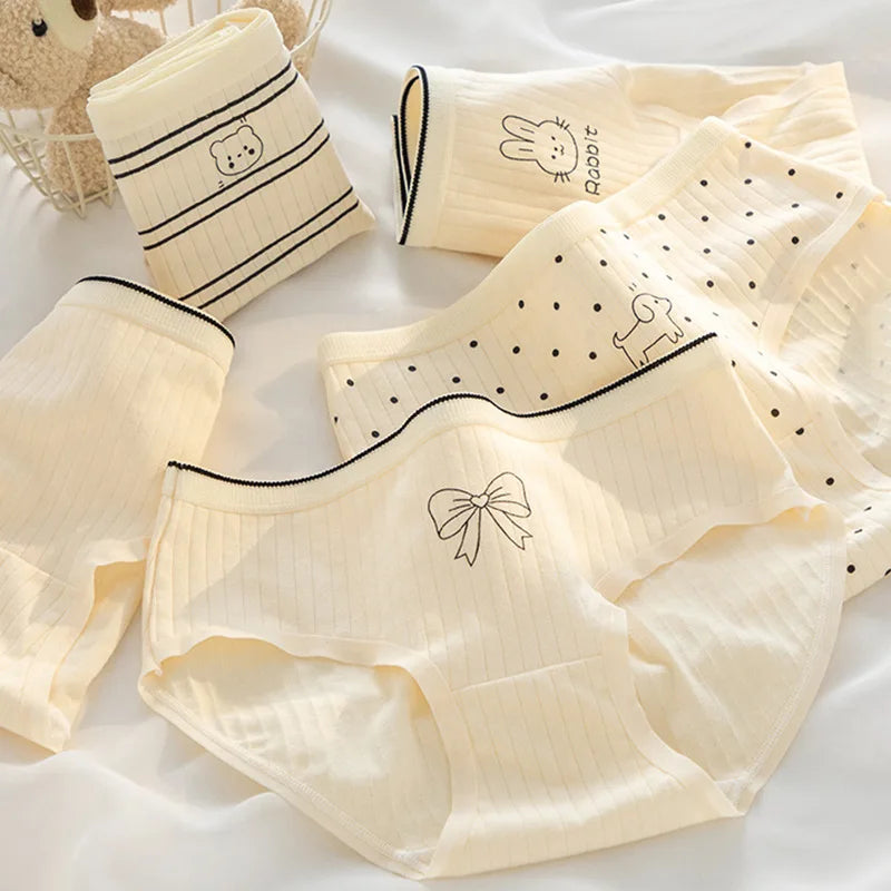M-XL Women's Cotton Underwear Girls' Cartoon Comfort Briefs Mid Waist Underpants Female Lingerie Breathable Panties Selling