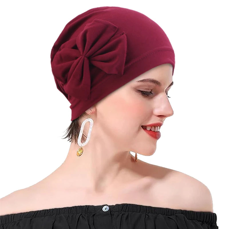 Women Stretchy Turban Hat bow headband hat Soft headscarf fashionable Muslim hat high-quality new Head Scarf