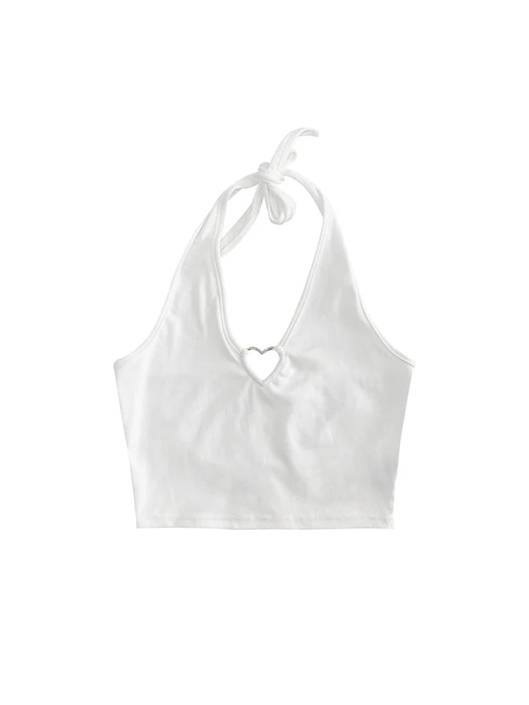 V Neck Hearted Hollow Out Halter Cami
