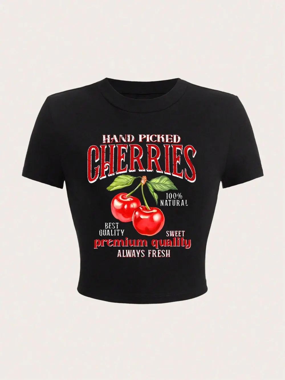 Hand Picked Cherries Prints Short Sleeve Stretch Soft O-Neck Tee