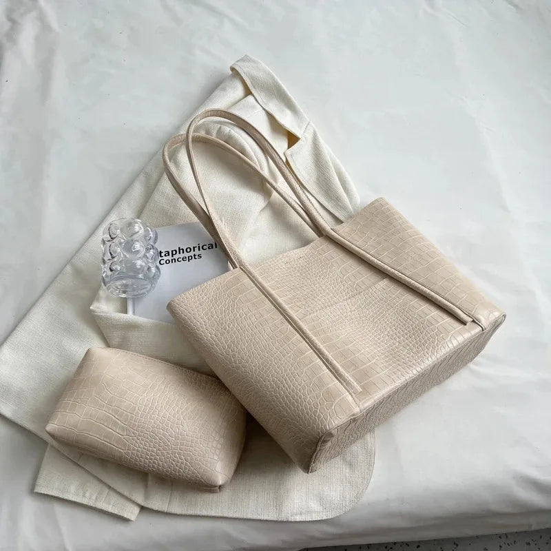 Crocodile Pattern Bag Set 2-IN-1 Large Capacity Shopping Tote