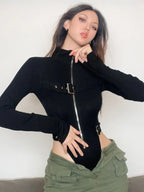 Metal Button Zipper Bodysuit