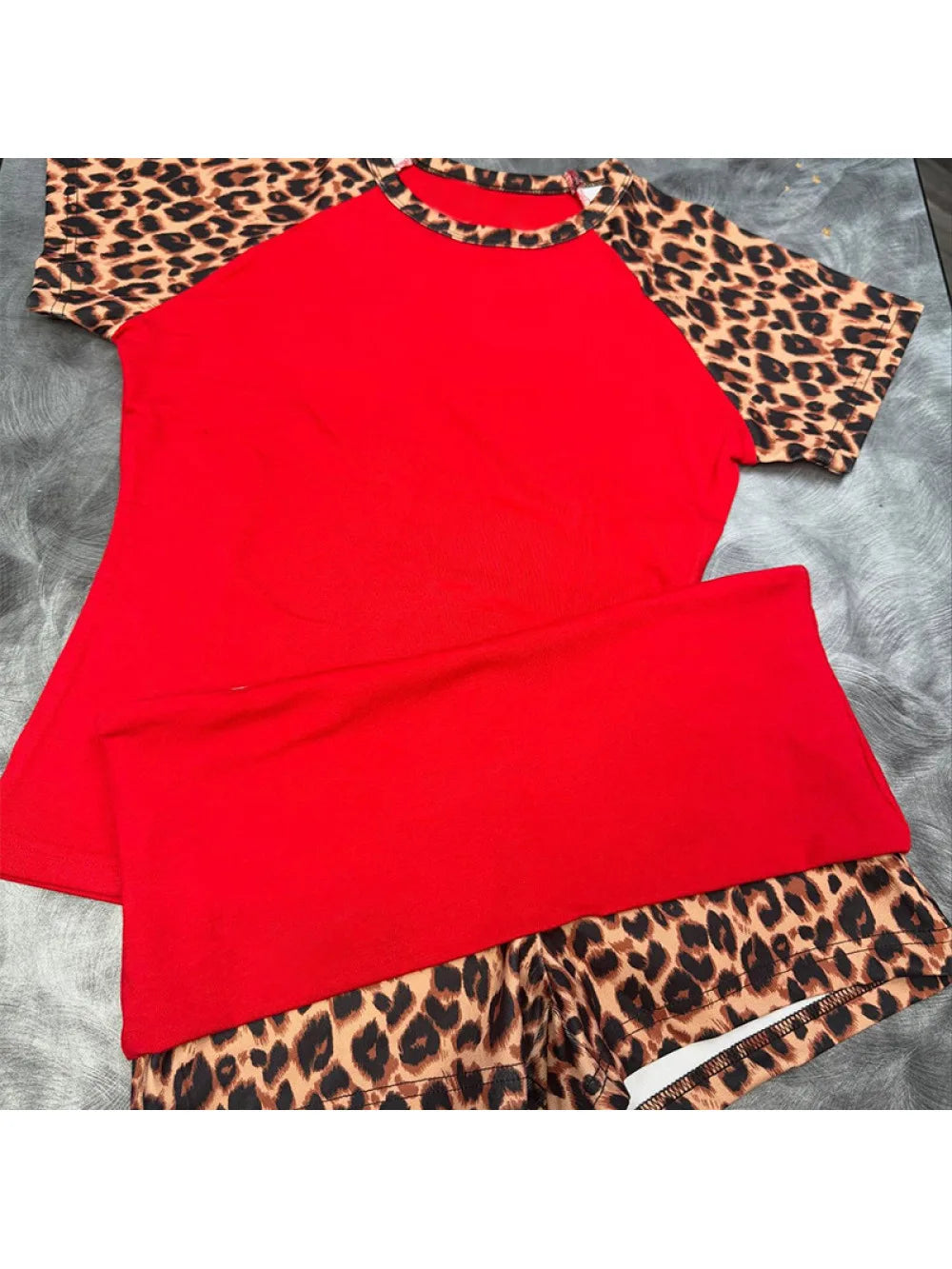 Leopard Print Patchwork Shorts Set