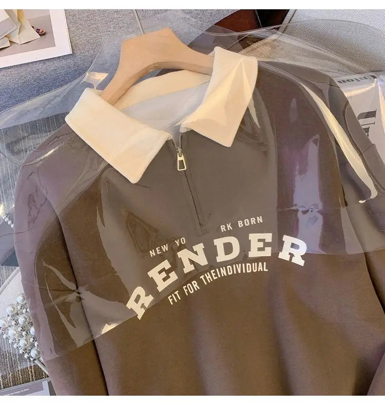 Turn Down Collar Spliced Sweatshirt