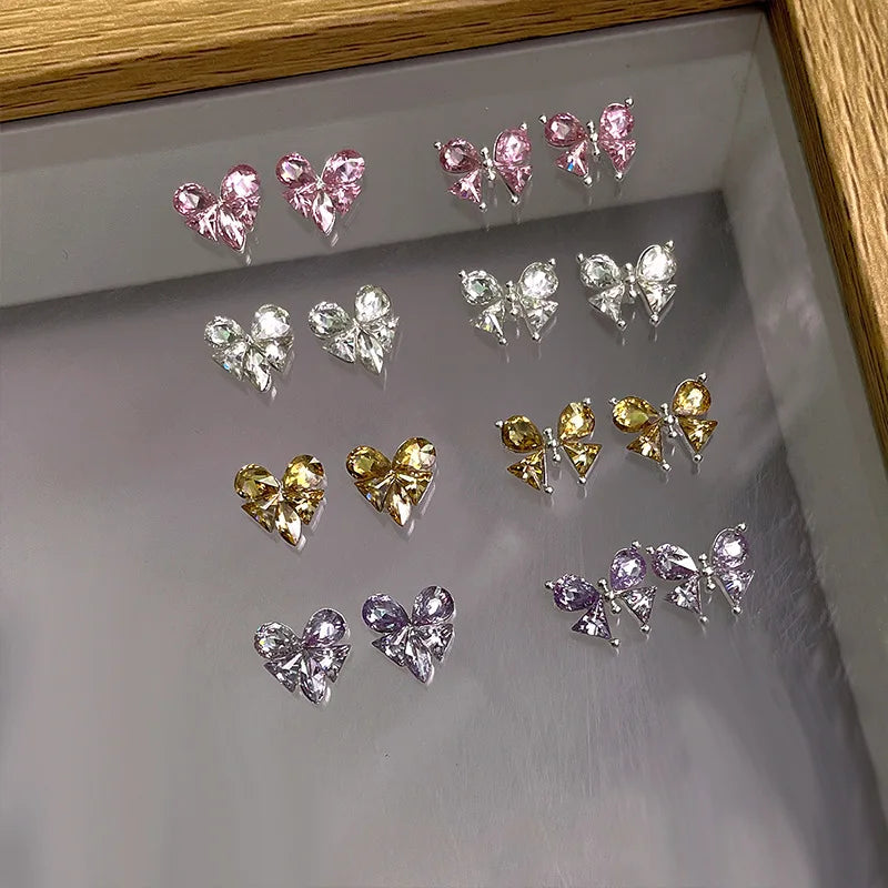 5Pcs French Manicure Love Diamonds - Sparkling Zircon Butterfly & Heart Rhinestones for Elegant 3D Nail Art