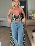 Zebra Print Spaghetti Strap Maxi Top Pants Jumpsuit