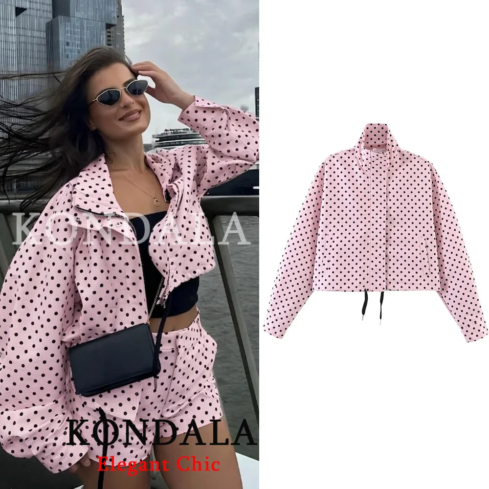 Polka Dot Jacket Stand-up Collar Bubble Yarn Loose Jacket