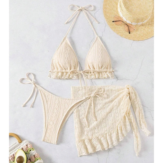 Triangle Spliced Ruffles Halter Bikini