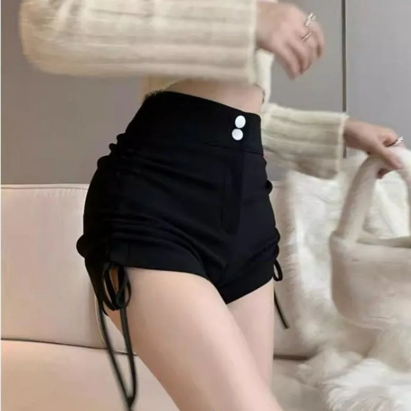High-Waisted Ruched Drawstring Shorts
