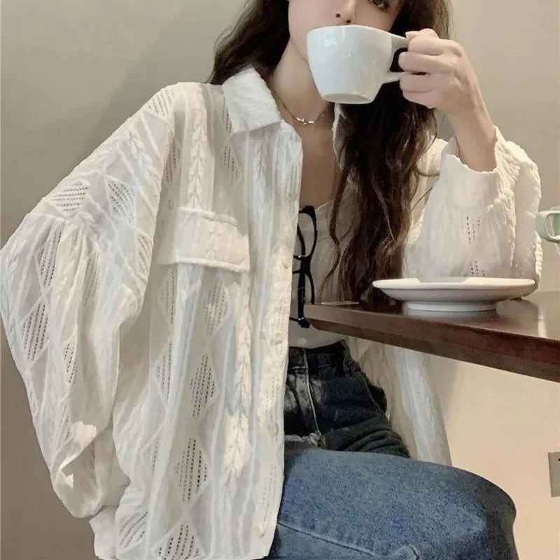 Hollow Out Solid Thin Shirt