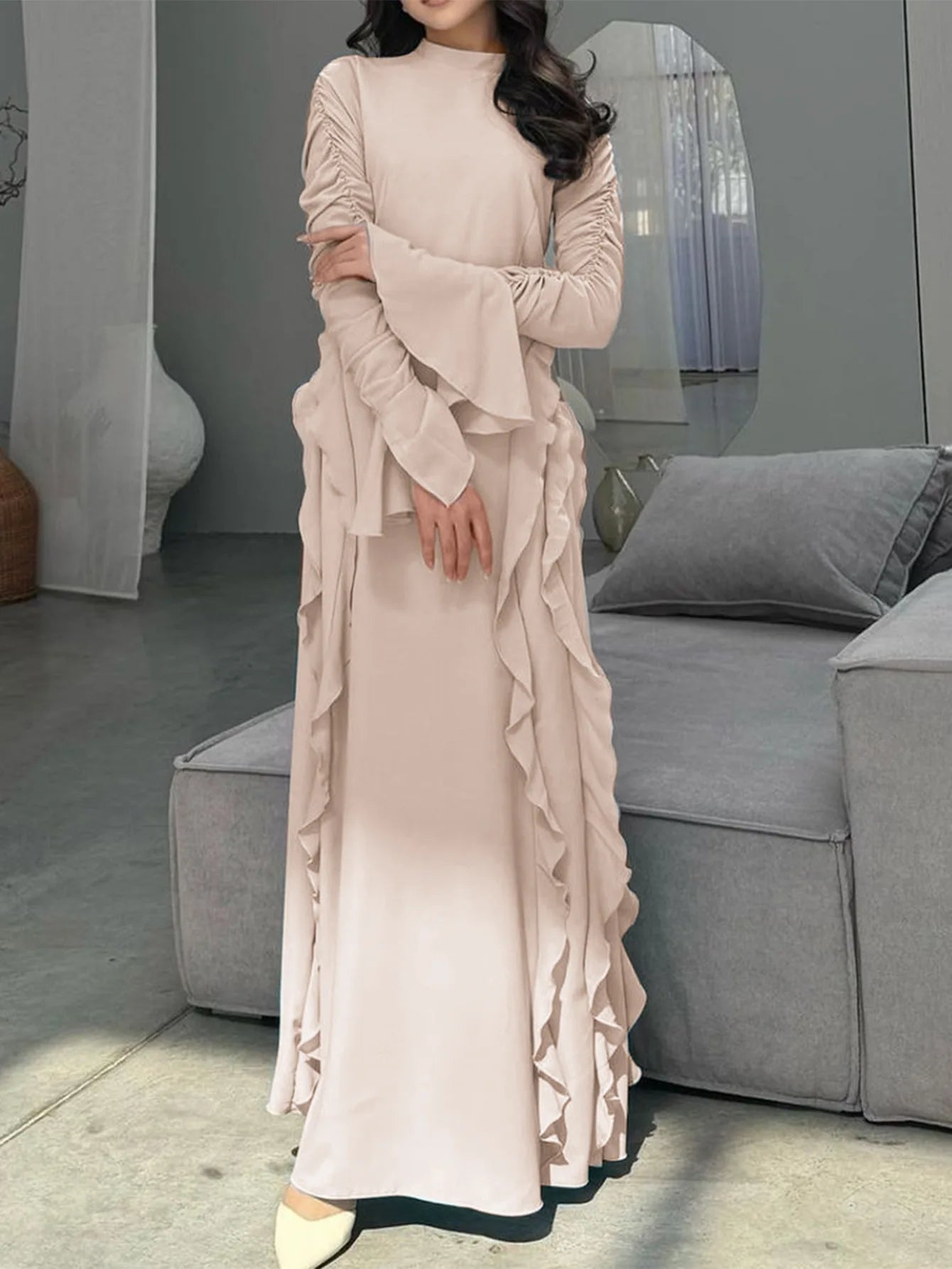 Eid Women Dress Muslim Abaya Ruffle Long Dresses Solid Vestido Largos Party Caftan Jalabiya Ramadan Dubai Kaftan Arab Robe 2025