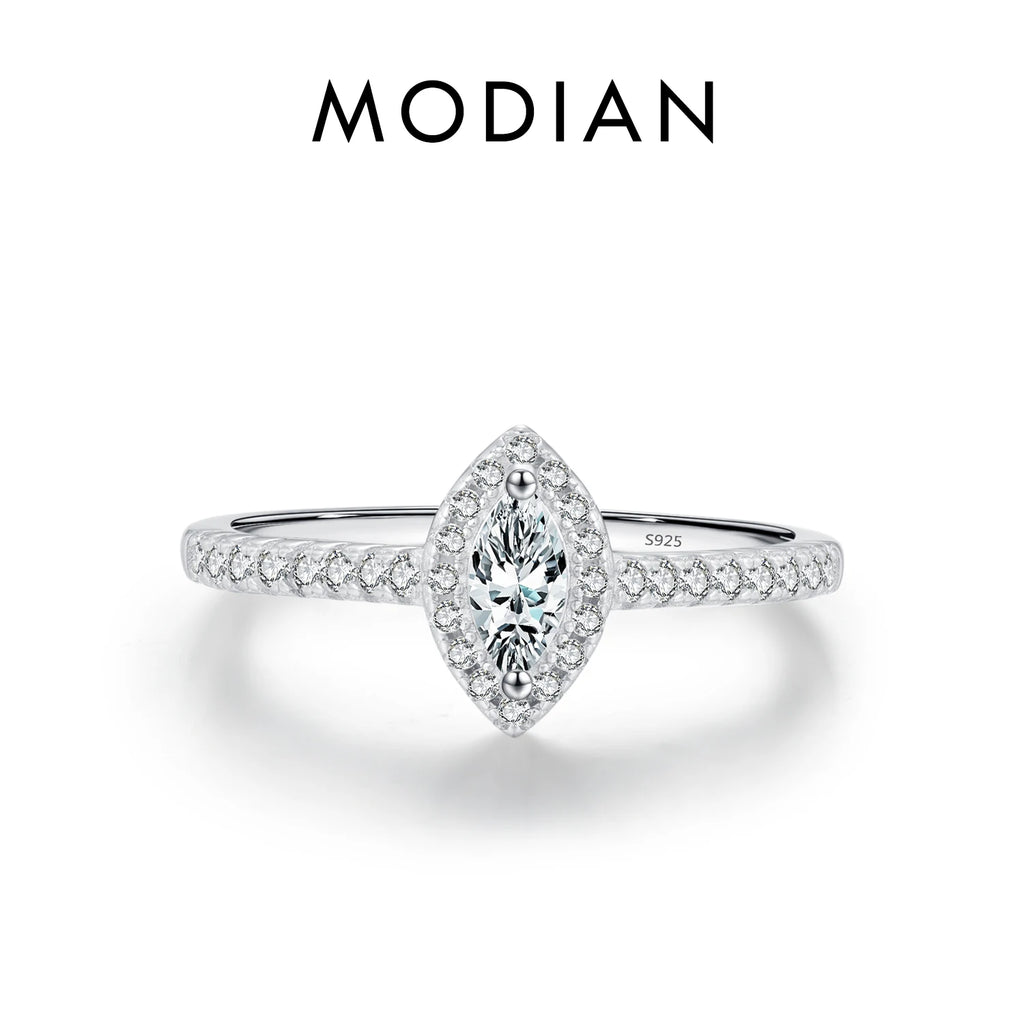 925 Sterling Silver Classic Geometric Round Oval Shape Zirconia Ring