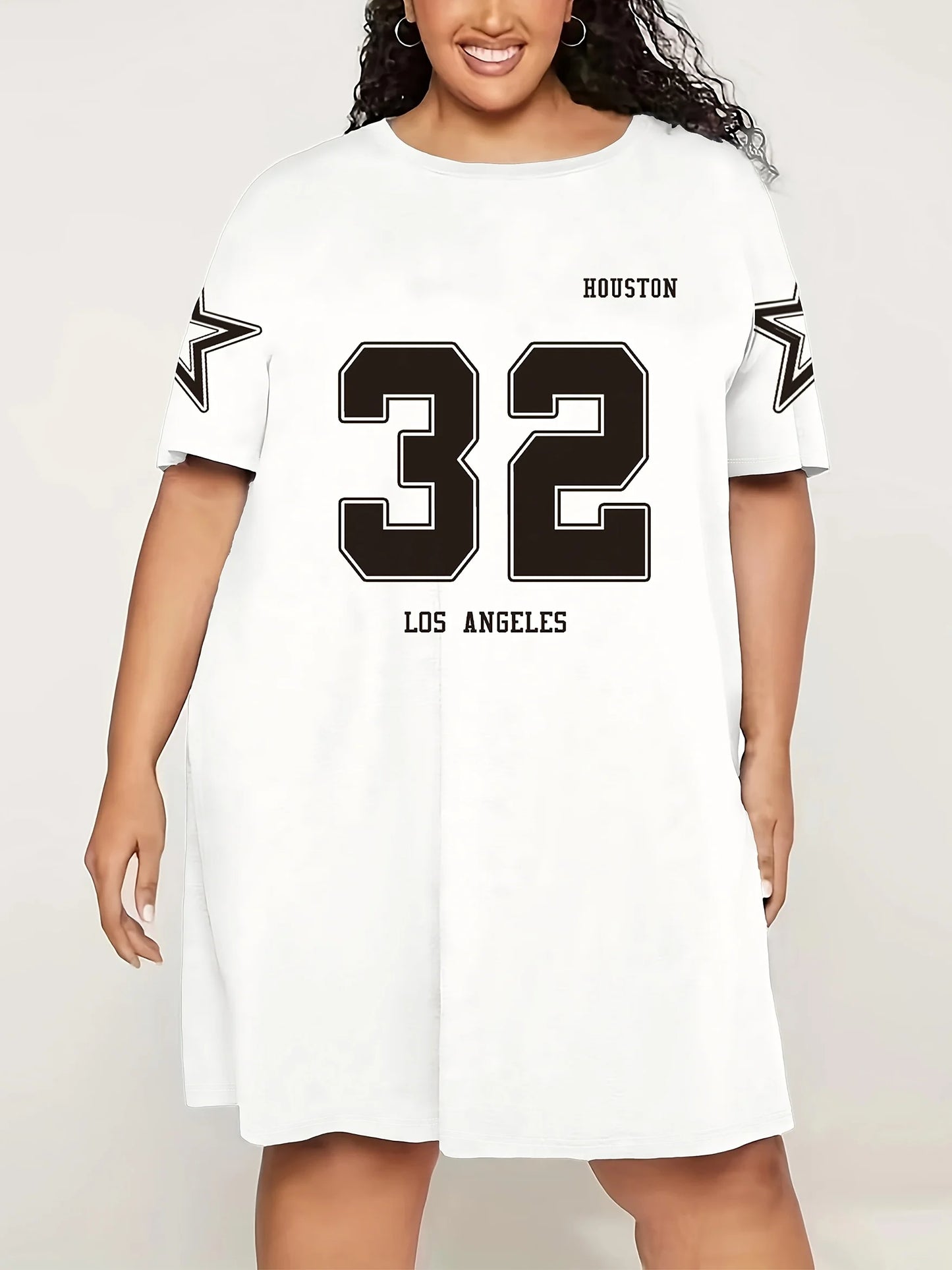 Letters and Numbers Graphic Drop Shoulder Short Sleeve Dress
