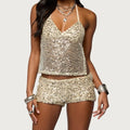 Backless Halter Tops and Hot Shorts Set
