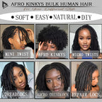 Tight Afro Kinky Bulk Human Hair for Dreadlock Extensions 100% Human Hair 30G/1 Pack 8 Inch Natural Repair Extensions for Braids