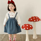 Solid Color Embroidered Denim Strap Skirt