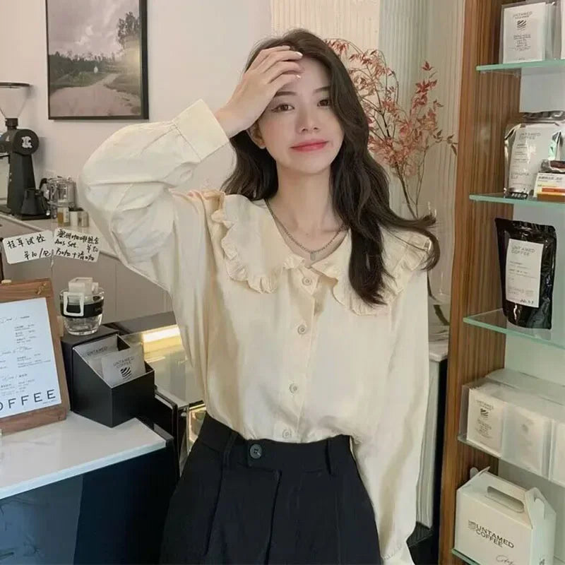 XPQBB Ruffled Peter Pan Collar Blouse