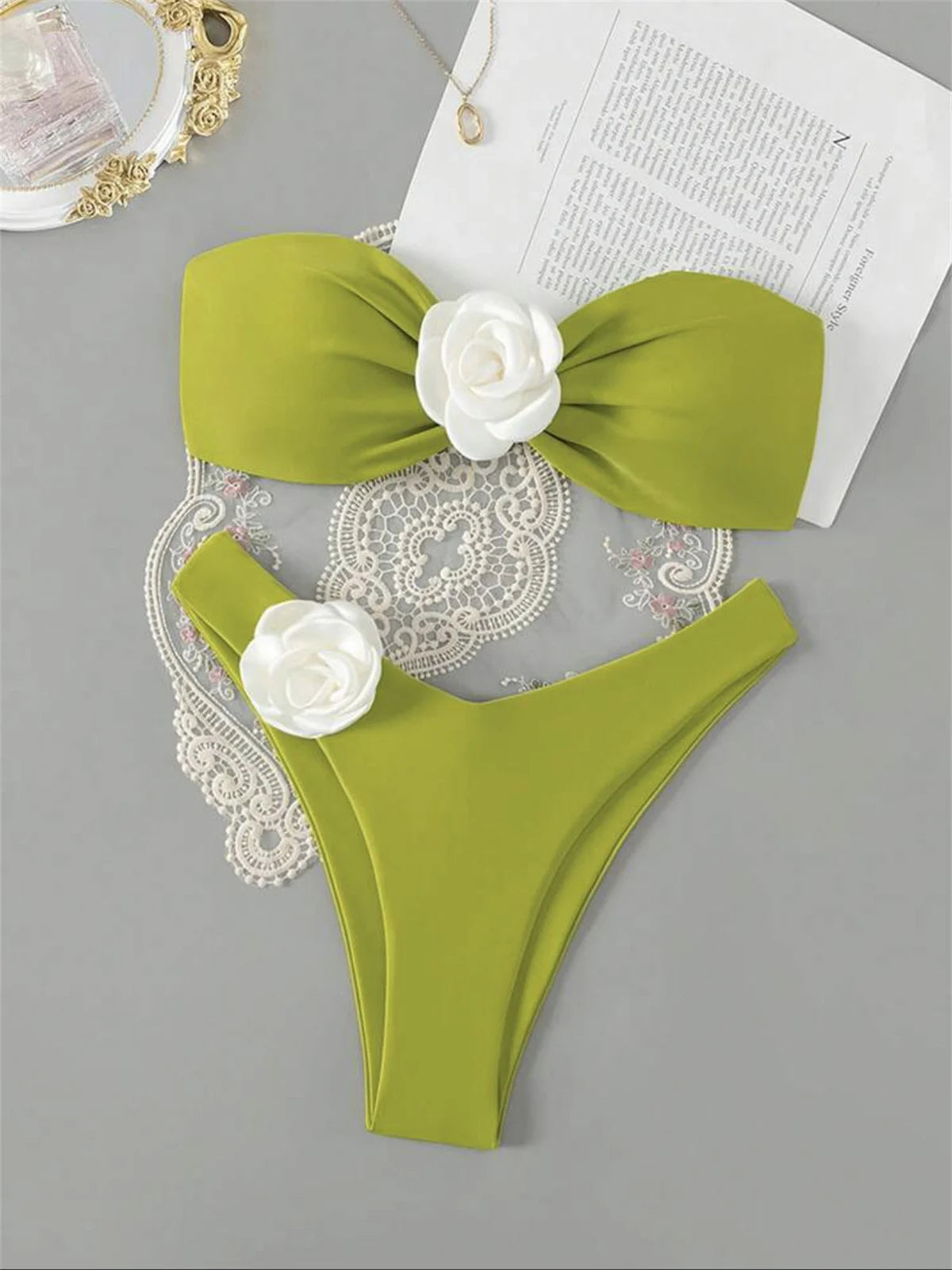 Daxiyee 3D Flowers Bandeau Bikini