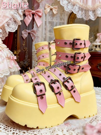 Rivet Platform Plush Furry Mid-Calf Boots