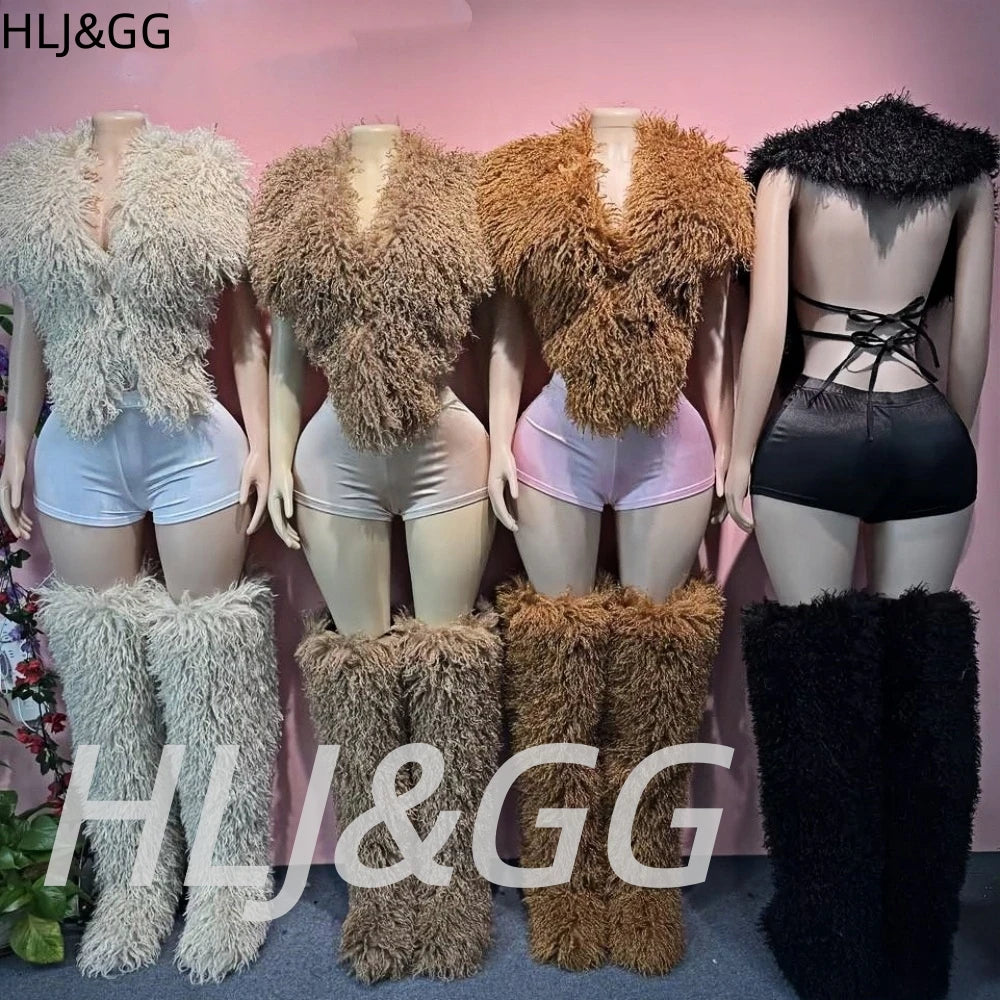 HLJ&GG Fashion Fur Sleeveless Vest Two Piece Set