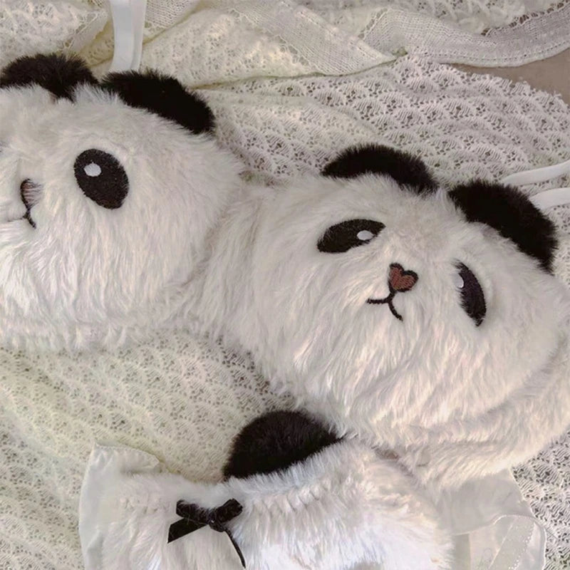 Cartoon Furry Panda Shape 2Pcs Women's Plush Bras and Panty Set Young Lady Japanese Lolita Style Underwear for Cosplay Party