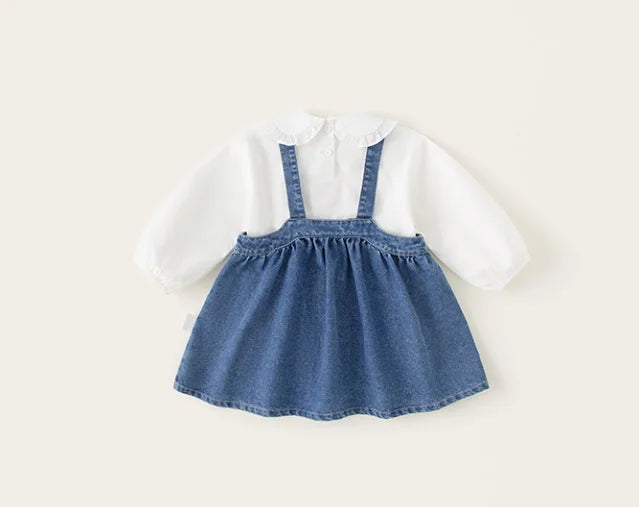 Solid Color Embroidered Denim Strap Skirt