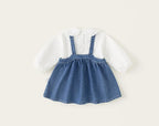 Solid Color Embroidered Denim Strap Skirt