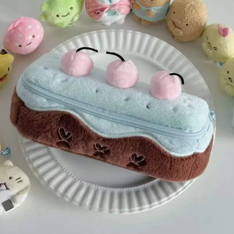 INS Fashion Korean Cream Swiss Roll Plush Pencil Case Student Desktop Storage Stationery Pen Bag Cute Girl Makeup Bag