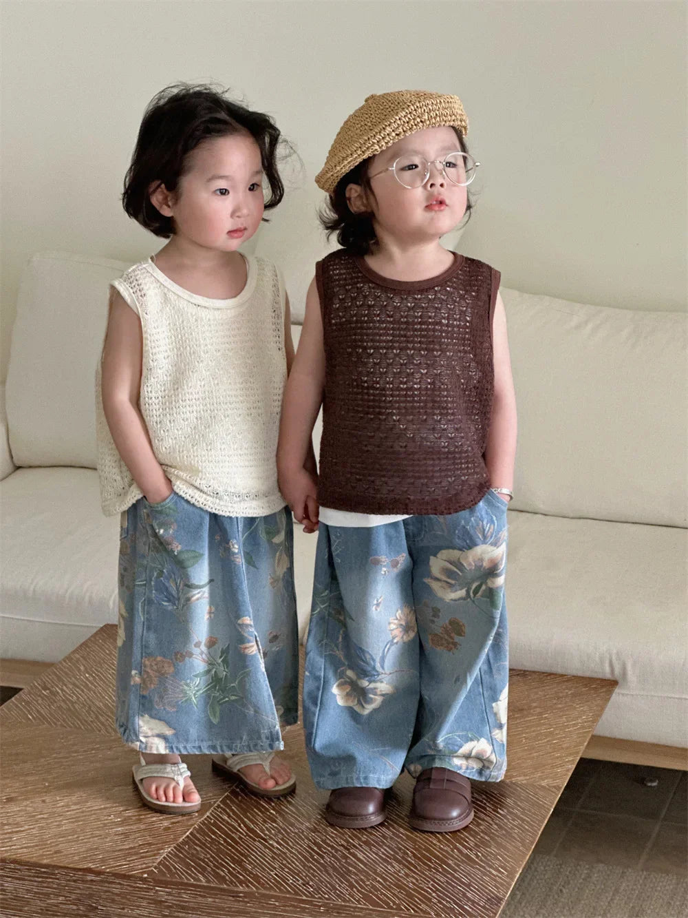 2025年 男児春夏用パンツ 新しいビッグボーイプリントストリートジーンズ ベビー韓国ストレートレッグパンツ 男の子用ベビー服
