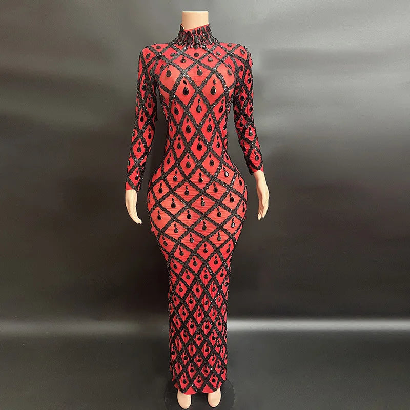 Sparkly Big Rhinestone Transparent Long Dress