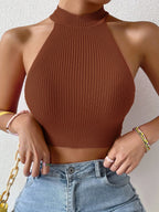 Knit Sleeveless Corset Halter Crossfit Crop Top