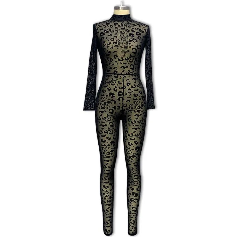 Leopard Print Mock Neck Jumpsuit