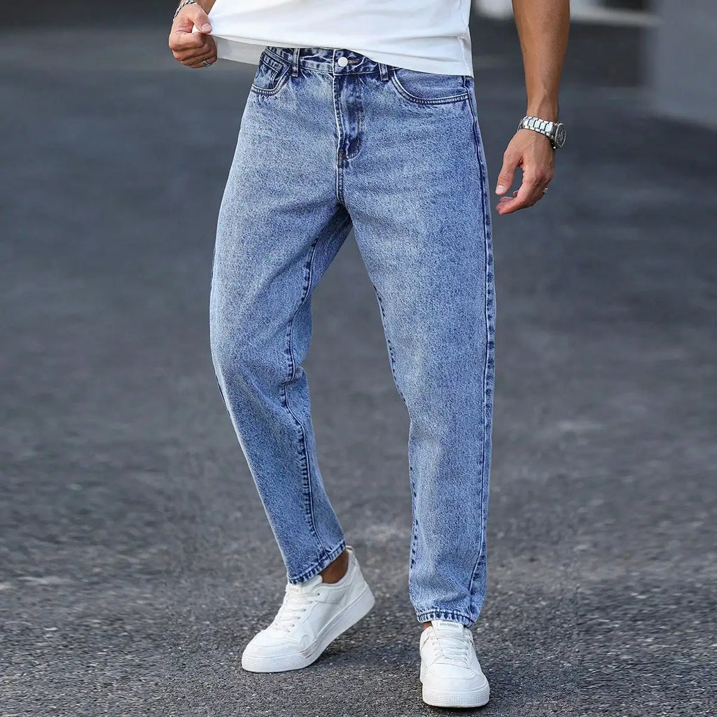 Relaxed Fit Tapered Acid Wash Jeans