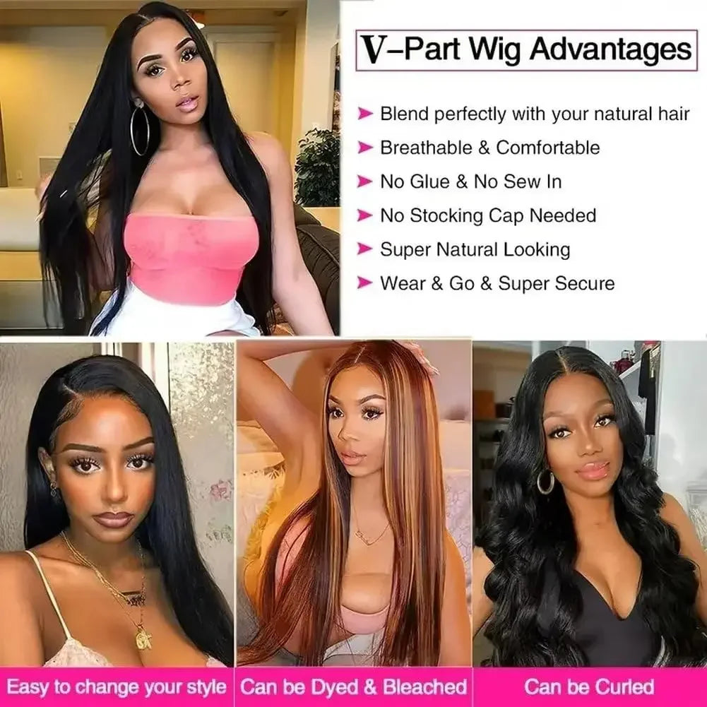 V Part Straight Human Hair Wig