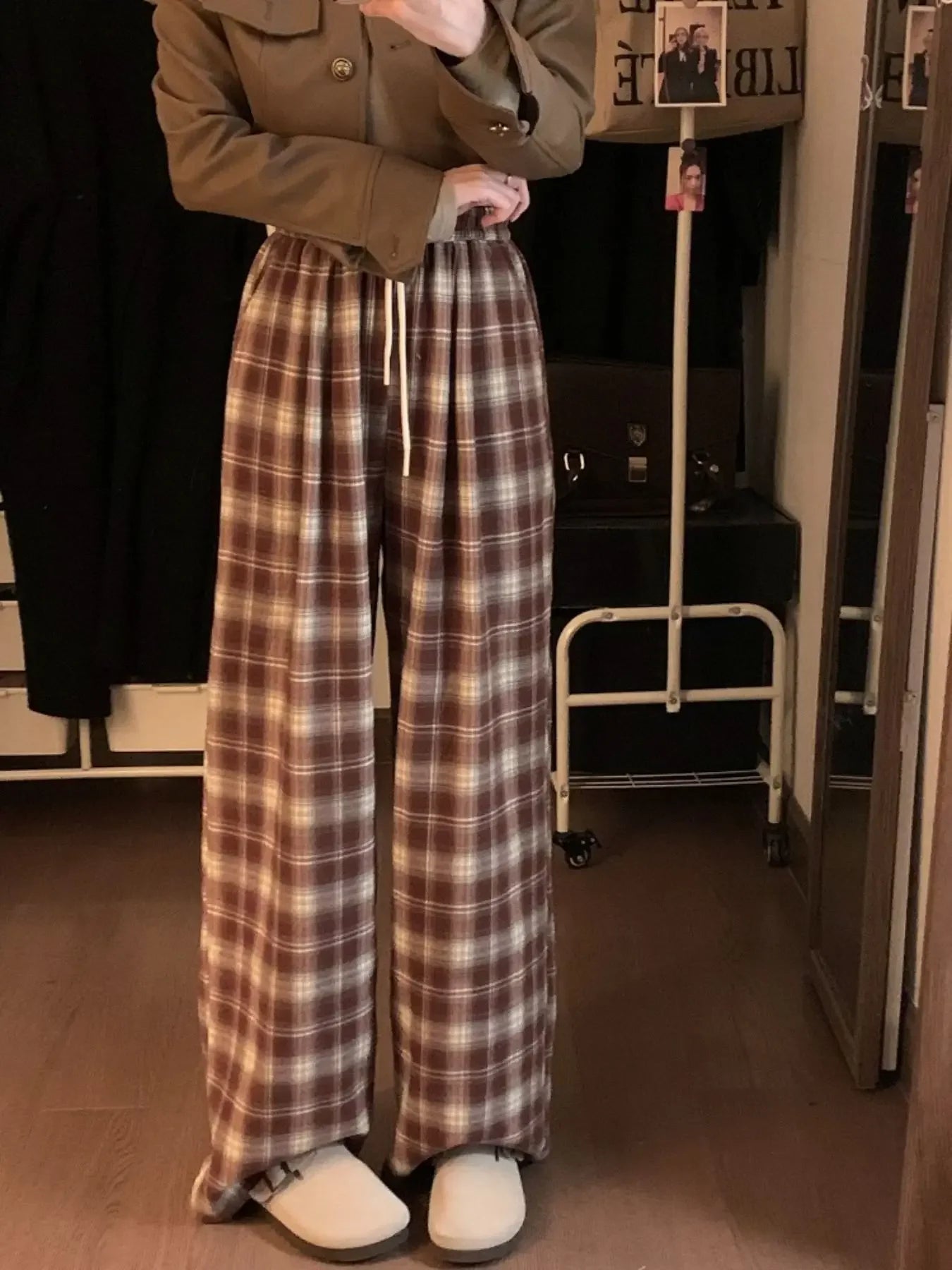 Straight Leg Plaid Pants