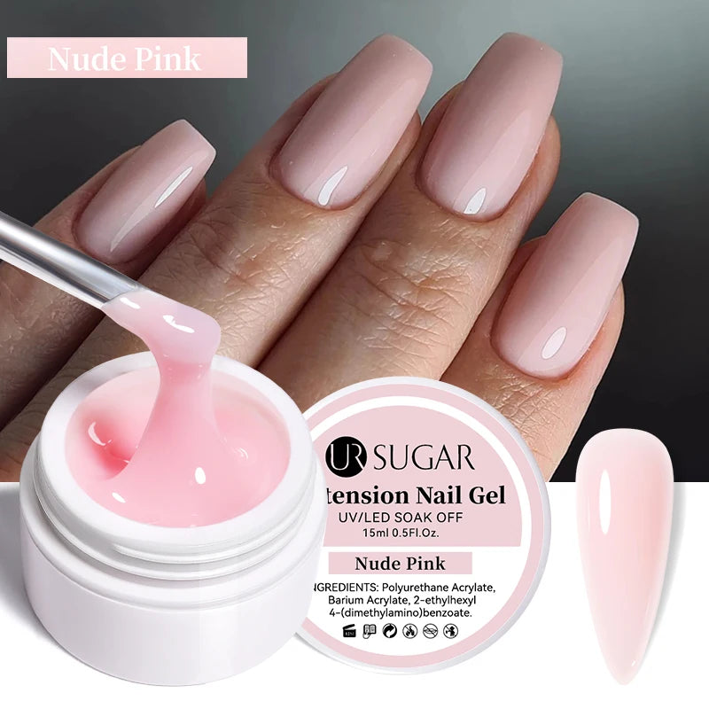 UR SUGAR 15ml Extension Nail Gel Jelly Pink White Clear Hard Gel Extension UV Gel For Nails Finger French Nail Art DIY Manicure