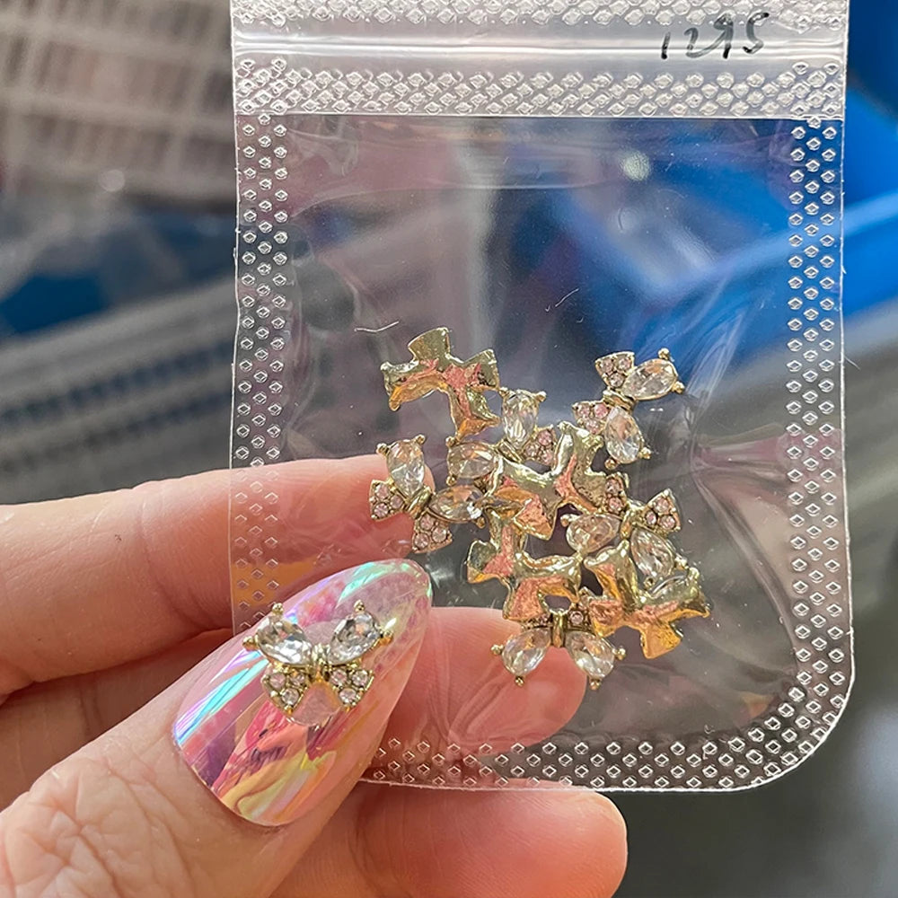 10Pcs Fairy Pink Zircon Nail Art 3D Charms Jewelry Butterfly Shaped Nail Crystal Alloy Decals 11*9mm Rhinestone Nail Decoration*