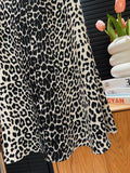 Leopard Print Elastic Waist Long Skirt