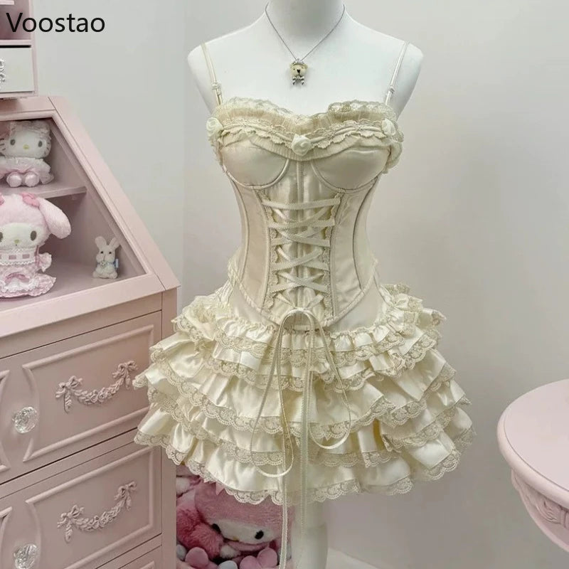 Bow Tank Tops Mini Cake Skirt Set