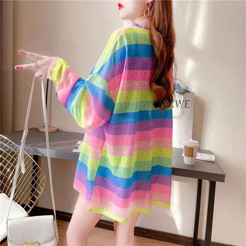 Rainbow Striped Long-sleeved Pullover