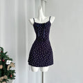 Blue Suspender Floral Mini Dress + Cardigan Set