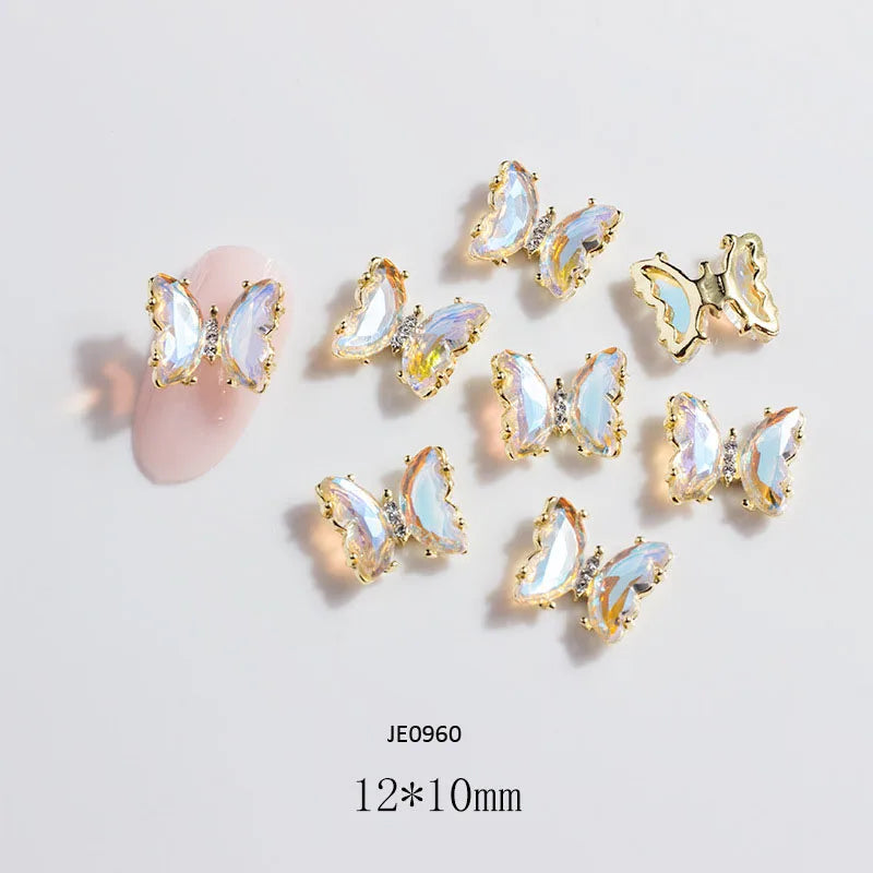 10Pcs Fairy Pink Zircon Nail Art 3D Charms Jewelry Butterfly Shaped Nail Crystal Alloy Decals 11*9mm Rhinestone Nail Decoration*