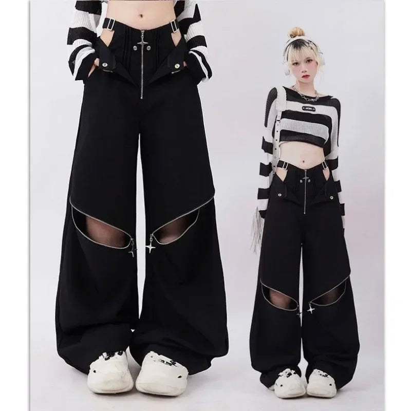Star-Zipper Wide-Leg Pants