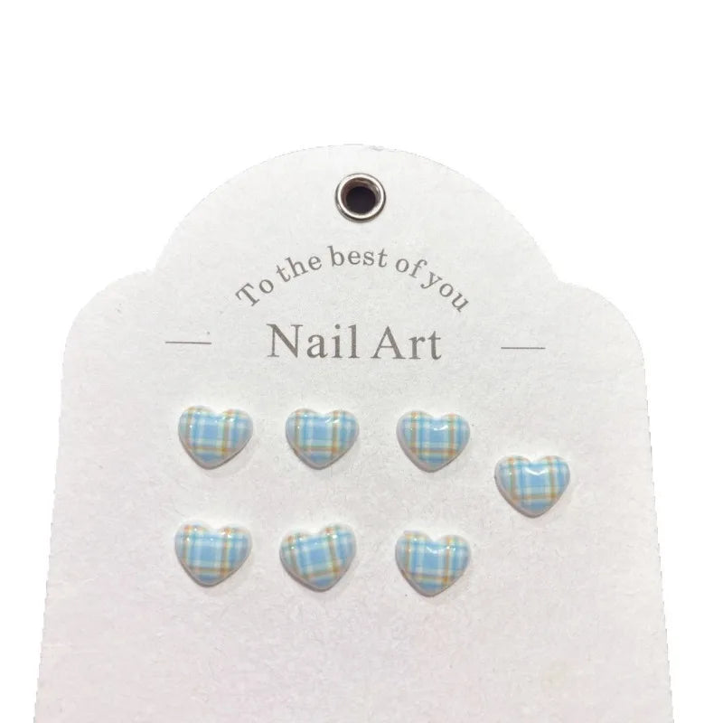 100Pcs 10×11mm Heart Plaid Nail Charms - 3D Sweet Girl Nail Art, Lovely Press-On Nail Decor for DIY Kawaii Manicures
