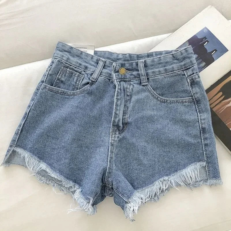 High Waist Raw Hem Denim Shorts