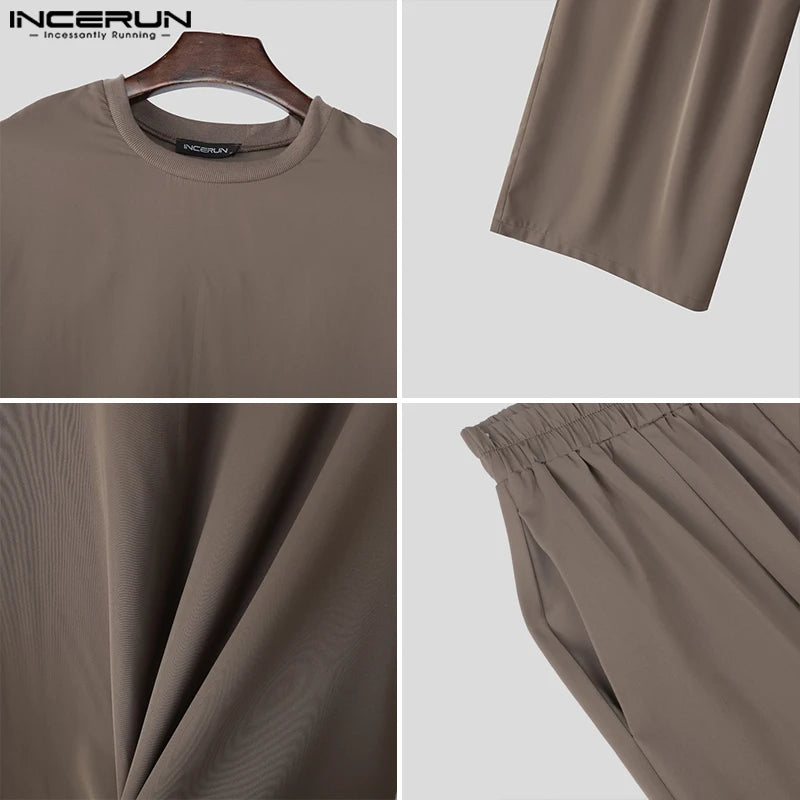 Solid Color O-neck Long Sleeve T Shirt & Pants Set