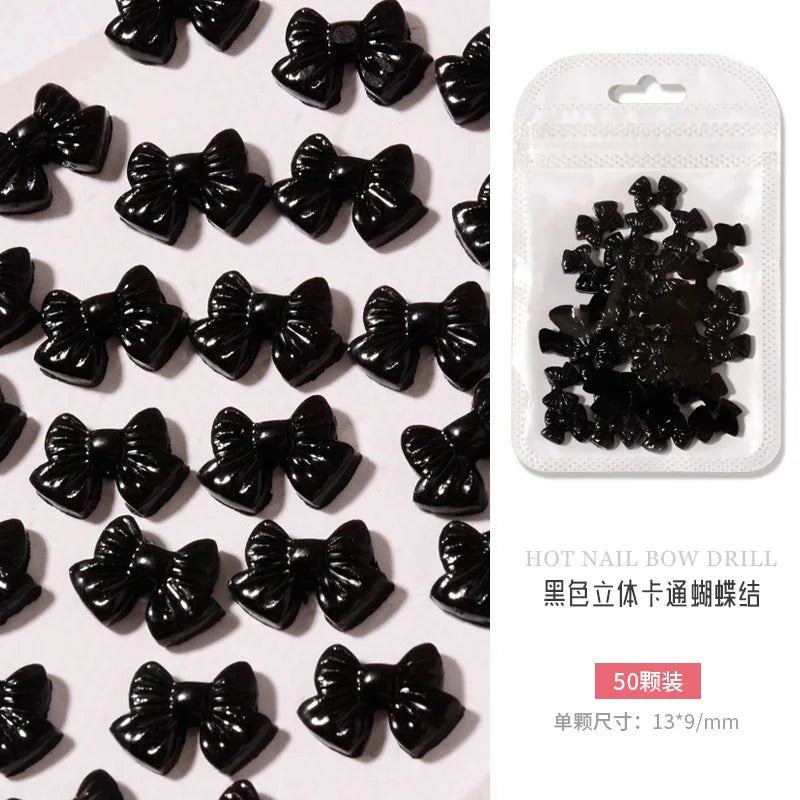 50PCS Aurora Acrylic 3D Nail Art Bow Charm For Nails Decoration Design Kawaii Manicure Accessories Bow-knot DIY Craft Supplies