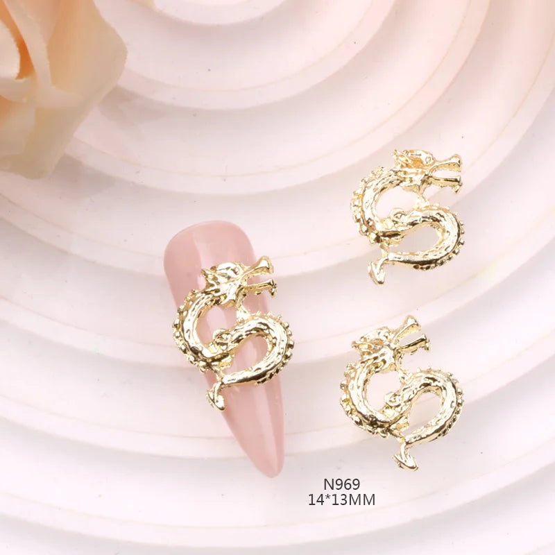 TSZS 10pcs/lot 2024 3D Alloy Silver Gold Chinese Dragon Nail Decorations New Year Chinese Dragon Nail Art Charms