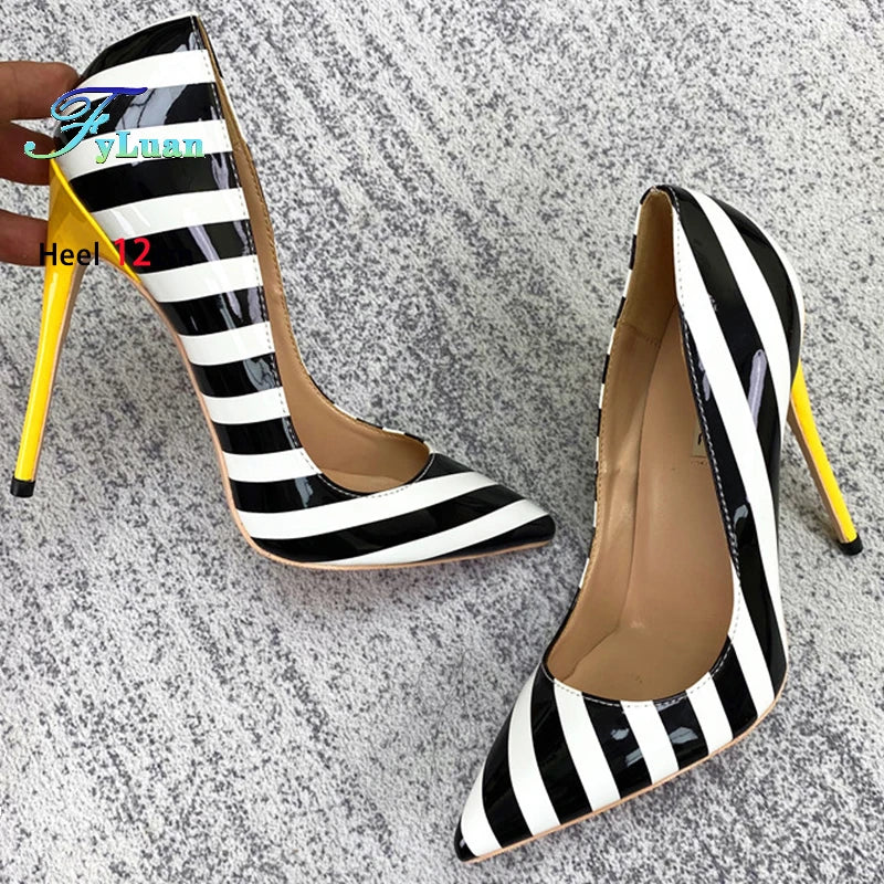 Black And White Striped High Heels